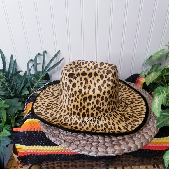None Accessories - Leopard Print Cowboy Hat